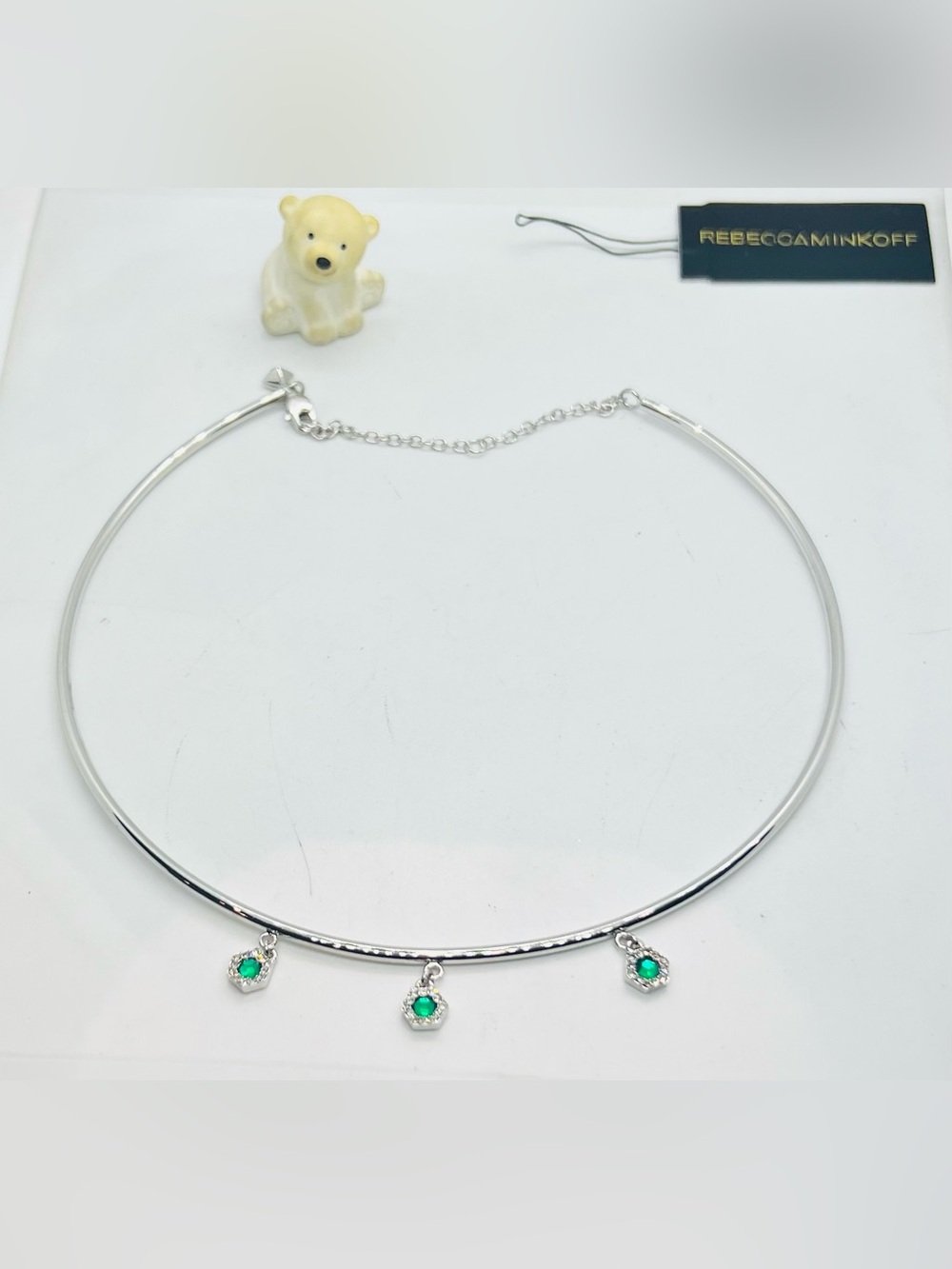 Brand New, Rebecca Minkoff Silver Tone Collar Necklace With Three Charms